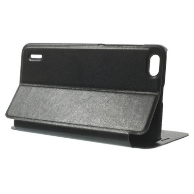 Huawei Honor 6 melns atvēramais Smart Window ādas maciņš / Vacins.lv