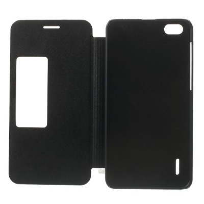 Huawei Honor 6 melns atvēramais Smart Window ādas maciņš / Vacins.lv