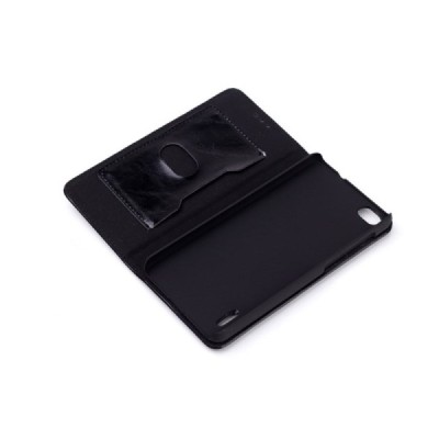 Huawei Honor 6 solidus atverčiamas juodas odinis dėklas - knygutė / Priedai.lt