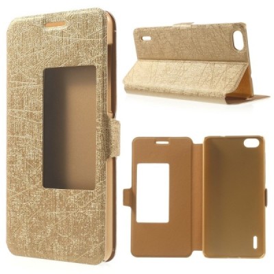 Huawei Honor 6 auksinis odinis atverčiamas TakeFans Charm dėklas / Priedai.lt