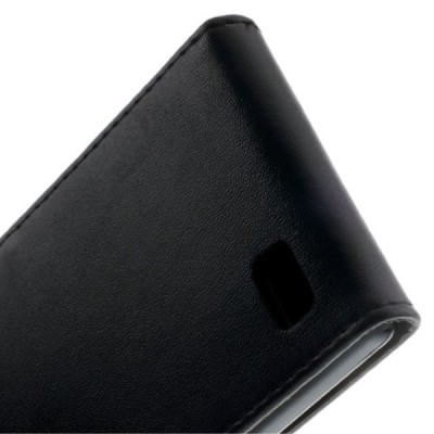 Huawei Honor 3C klasisks ādas vertikāli atvēramais melns maciņš / Vacins.lv