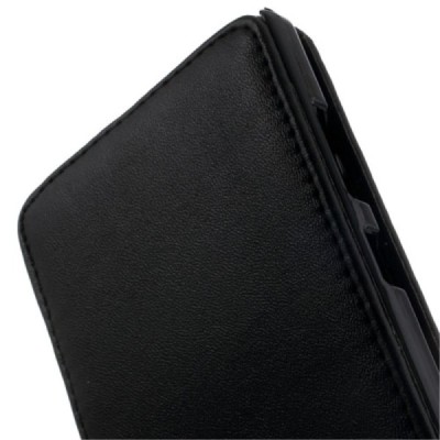 Huawei Honor 3C klasisks ādas vertikāli atvēramais melns maciņš / Vacins.lv