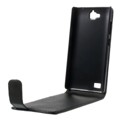 Huawei Honor 3C klasisks ādas vertikāli atvēramais melns maciņš / Vacins.lv