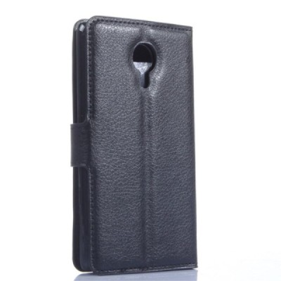 Meizu MX4 atvēramais melns ādas Litchi maciņš / Vacins.lv