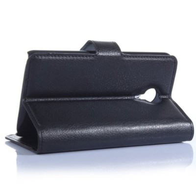 Meizu MX4 atvēramais melns ādas Litchi maciņš / Vacins.lv