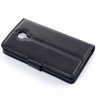 Meizu MX4 atvēramais melns ādas Litchi maciņš / Vacins.lv