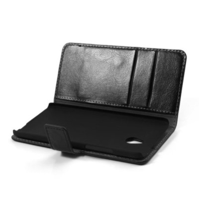 HTC One mini m4 atverčiamas juodas odinis dėklas - piniginė / Priedai.lt