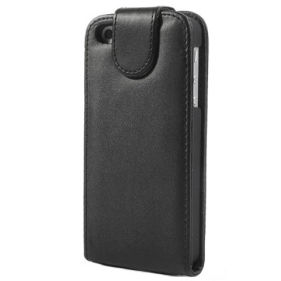 Apple iPhone 5, 5S klasisks ādas vertikāli atvēramais melns futrālis / Vacins.lv