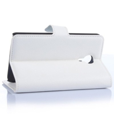 Meizu MX4 atvēramais balts ādas Litchi maciņš / Vacins.lv