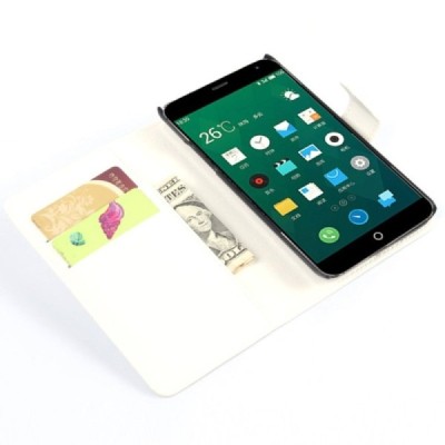 Meizu MX4 atvēramais balts ādas Litchi maciņš / Vacins.lv