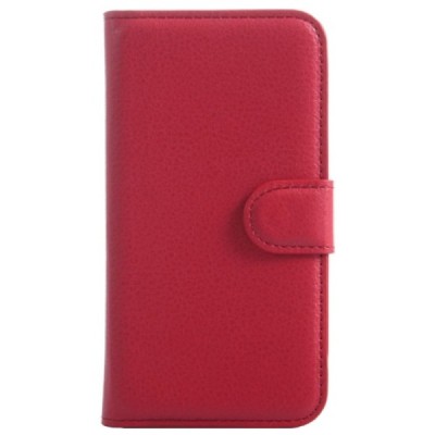 Meizu MX4 atvēramais sarkans ādas Litchi maciņš / Vacins.lv