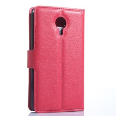 Meizu MX4 atvēramais sarkans ādas Litchi maciņš / Vacins.lv