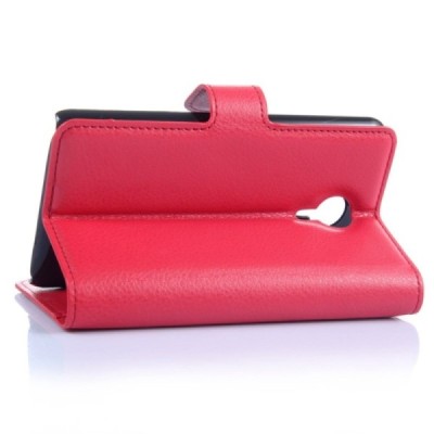 Meizu MX4 atvēramais sarkans ādas Litchi maciņš / Vacins.lv