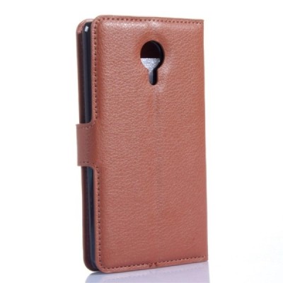 Meizu MX4 atvēramais brūns ādas Litchi maciņš / Vacins.lv