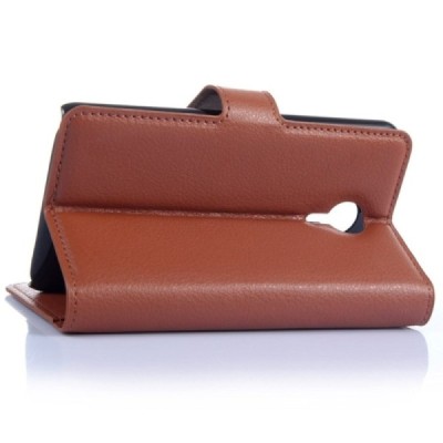 Meizu MX4 atvēramais brūns ādas Litchi maciņš / Vacins.lv