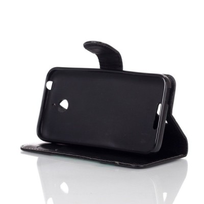 HTC Desire 510 atverčiamas juodas odinis dėklas - piniginė / Priedai.lt