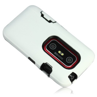 Plastmasas un cieta silikona balts HTC Evo 3D apvalks / vacins.lv