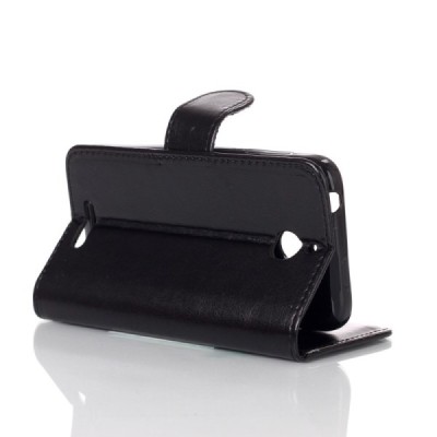 HTC Desire 510 atverčiamas juodas odinis dėklas - piniginė / Priedai.lt