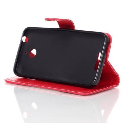 HTC Desire 510 atvēramais ādas sarkans maciņš (maks) / Vacins.lv