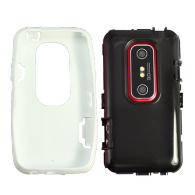 Plastmasas un cieta silikona balts HTC Evo 3D apvalks / vacins.lv