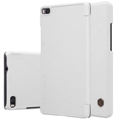 Prabangus „Nillkin“ Qin serijos baltas odinis atverčiamas Huawei P8 dėklas / Priedai.lt