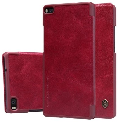 Prabangus „Nillkin“ Qin serijos raudonas odinis atverčiamas Huawei P8 dėklas / Priedai.lt