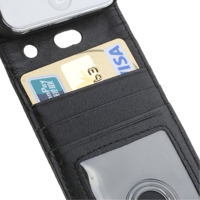 Apple iPhone 5, 5S klasisks ādas vertikāli atvēramais melns futrālis / Vacins.lv