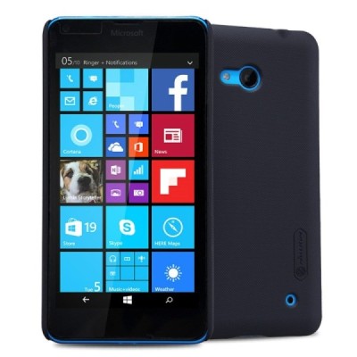 Microsoft Lumia 640 Nillkin Frosted Shield melns plastmasas apvalks + ekrāna aizsargplēve / Vacins.lv