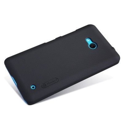 Microsoft Lumia 640 Nillkin Frosted Shield melns plastmasas apvalks + ekrāna aizsargplēve / Vacins.lv