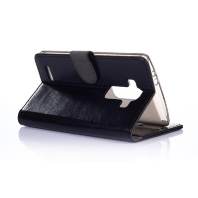 LG G4 (H815) atverčiamas juodas odinis dėklas - piniginė / Priedai.lt