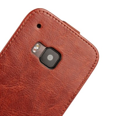 HTC One M9 klasikinis vertikaliai atverčiamas rudas odinis dėklas / Priedai.lt