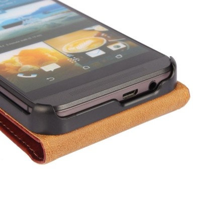 HTC One M9 klasikinis vertikaliai atverčiamas rudas odinis dėklas / Priedai.lt