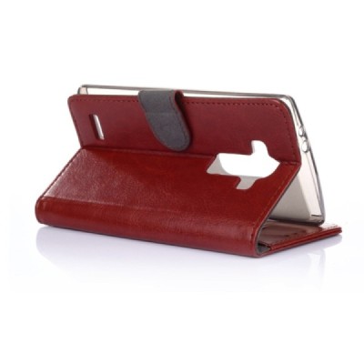 LG G4 (H815) atverčiamas rudas odinis dėklas - piniginė / Priedai.lt