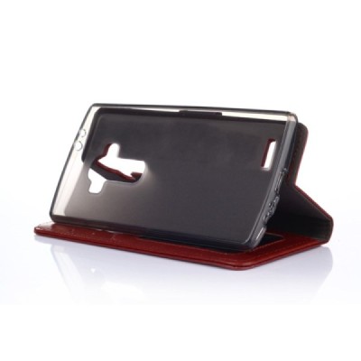 LG G4 (H815) atverčiamas rudas odinis dėklas - piniginė / Priedai.lt