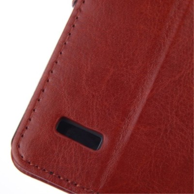 LG G4 (H815) atverčiamas rudas odinis dėklas - piniginė / Priedai.lt