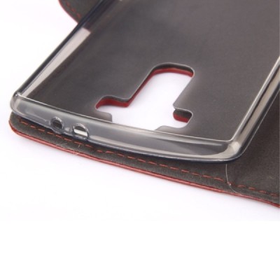 LG G4 (H815) atverčiamas rudas odinis dėklas - piniginė / Priedai.lt