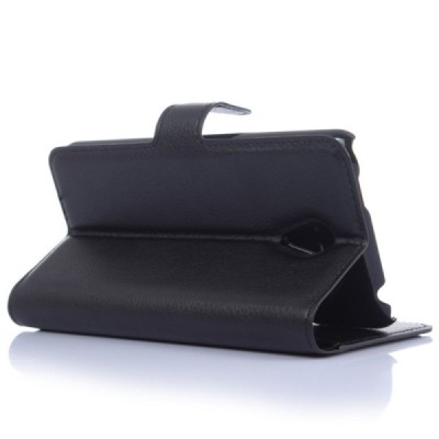 Meizu m1 note atvēramais melns ādas Litchi maciņš / Vacins.lv