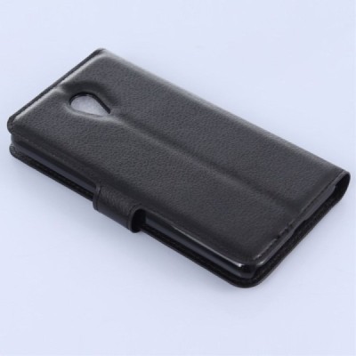 Meizu m1 note atvēramais melns ādas Litchi maciņš / Vacins.lv