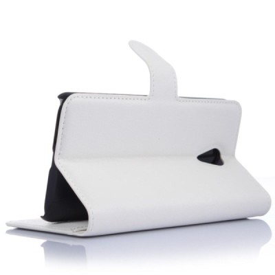 Meizu m1 note atvēramais balts ādas Litchi maciņš / Vacins.lv