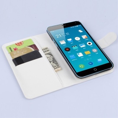 Meizu m1 note atvēramais balts ādas Litchi maciņš / Vacins.lv