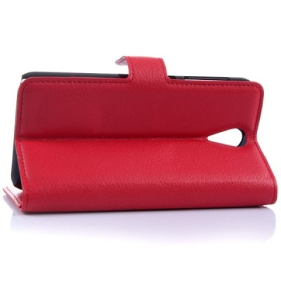 HTC Desire 620 atvēramais sarkans ādas Litchi maciņš - maks / Vacins.lv