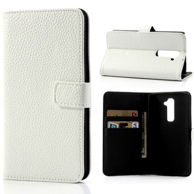 LG G2 atvēramais balts ādas Lychee futrālis - maciņš / Vacins.lv