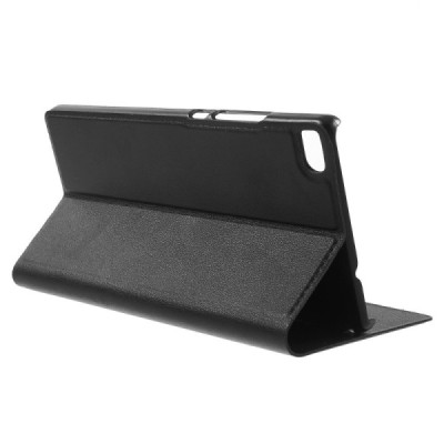 Huawei P8 melns atvēramais Smart Window ādas maciņš / Vacins.lv