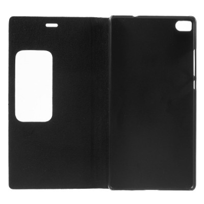 Huawei P8 melns atvēramais Smart Window ādas maciņš / Vacins.lv