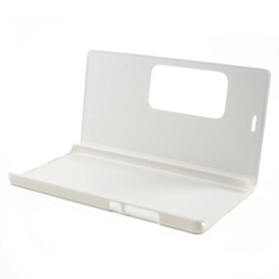 Huawei P8 baltas odinis atverčiamas „Smart Window“ dėklas su langeliu / Priedai.lt