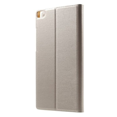 Huawei P8 auksinis odinis atverčiamas „Smart Window“ dėklas su langeliu / Priedai.lt
