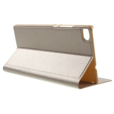 Huawei P8 auksinis odinis atverčiamas „Smart Window“ dėklas su langeliu / Priedai.lt