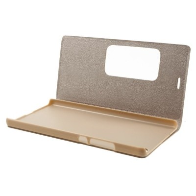 Huawei P8 auksinis odinis atverčiamas „Smart Window“ dėklas su langeliu / Priedai.lt