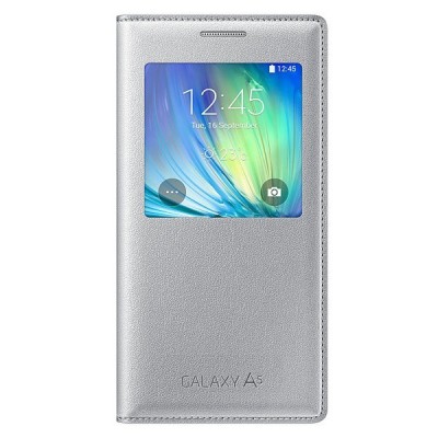 Samsung Galaxy A5 S View Cover atvērams sudrabs ādas maciņš / Vacins.lv