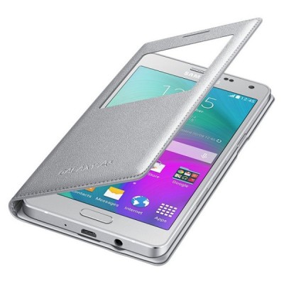 Samsung Galaxy A5 S View Cover atvērams sudrabs ādas maciņš / Vacins.lv